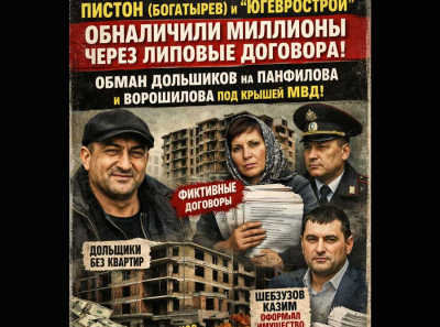 Пистон (Богатырев) и &laquo;Югеврострой&raquo; обналичили миллионы через липовые договора: обман дольщиков на Панфилова и Ворошилова под крышей МВД